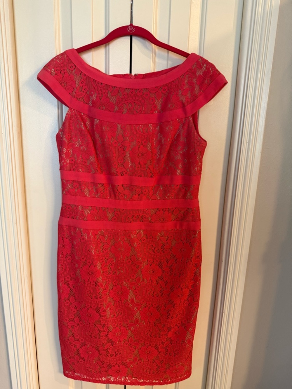 Adrianna Papell Red Lace One-Shoulder Sheath Dress